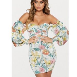 Bardot balloon sleeve bodycon dress from PLT